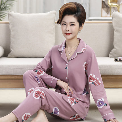 Autumn and winter women's printed models long-sleeved cotton cardigan loose set of pajamas 2