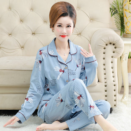 Autumn and winter women's printed models long-sleeved cotton cardigan loose set of pajamas 1