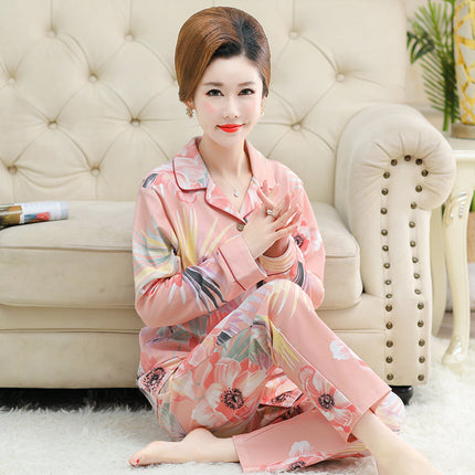 Autumn and winter women's printed models long-sleeved cotton cardigan loose set of pajamas 1