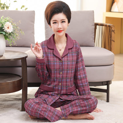 Autumn and winter women's printed models long-sleeved cotton cardigan loose set of pajamas 3