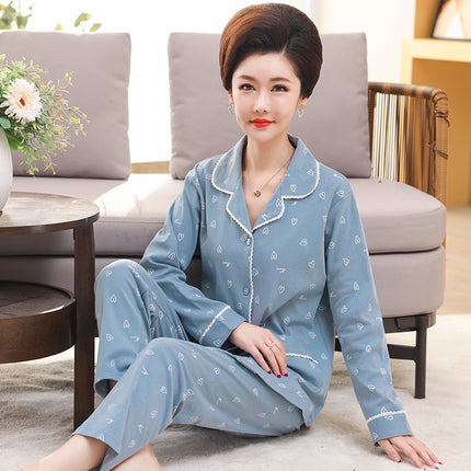 Autumn and winter women's printed models long-sleeved cotton cardigan loose set of pajamas 3