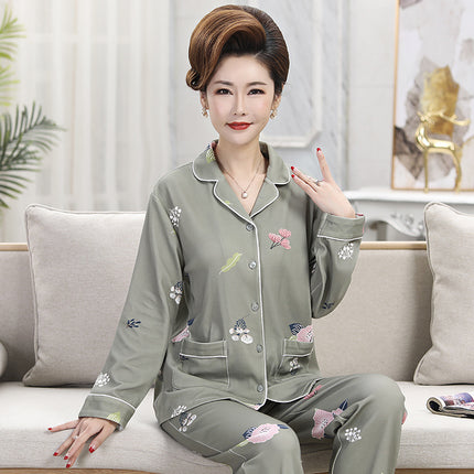 Autumn and winter women's printed models long-sleeved cotton cardigan loose set of pajamas 2