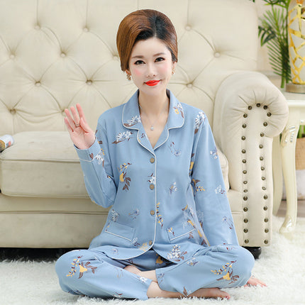 Autumn and winter women's printed models long-sleeved cotton cardigan loose set of pajamas 1