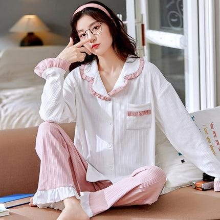 Autumn and winter women's printed models long-sleeved cotton cardigan loose set of pajamas 3