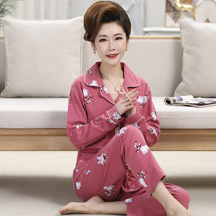 Autumn and winter women's printed models long-sleeved cotton cardigan loose set of pajamas 2