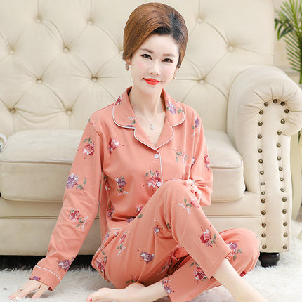 Autumn and winter women's printed models long-sleeved cotton cardigan loose set of pajamas 1