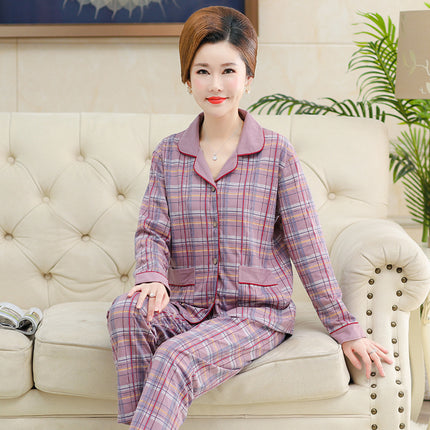 Autumn and winter women's printed models long-sleeved cotton cardigan loose set of pajamas 1