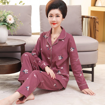 Autumn and winter women's printed models long-sleeved cotton cardigan loose set of pajamas 2