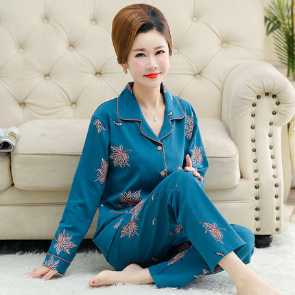 Autumn and winter women's printed models long-sleeved cotton cardigan loose set of pajamas 1