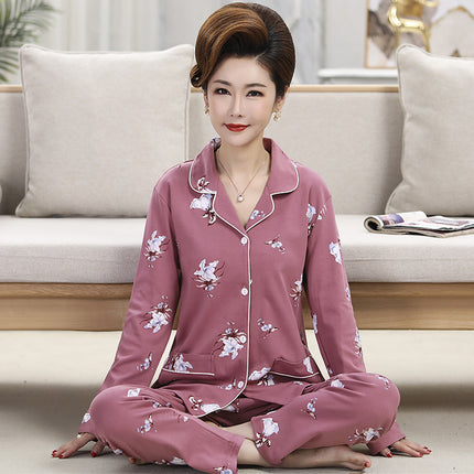 Autumn and winter women's printed models long-sleeved cotton cardigan loose set of pajamas 1