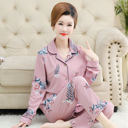 Autumn and winter women's printed models long-sleeved cotton cardigan loose set of pajamas 1