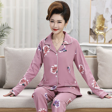 Autumn and winter women's printed models long-sleeved cotton cardigan loose set of pajamas 1