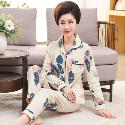 Autumn and winter women's printed models long-sleeved cotton cardigan loose set of pajamas 2