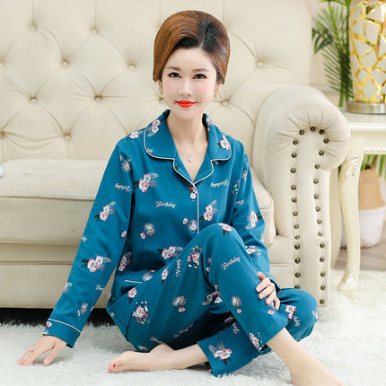 Autumn and winter women's printed models long-sleeved cotton cardigan loose set of pajamas