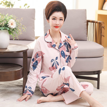 Autumn and winter women's printed models long-sleeved cotton cardigan loose set of pajamas 2