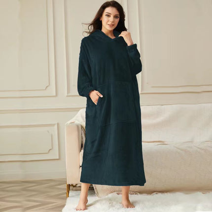 Womens Long Hooded Bathrobe Fleece Full Length Bathrobe with Hood Winter Sleepwear