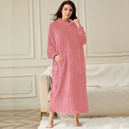 Womens Long Hooded Bathrobe Fleece Full Length Bathrobe with Hood Winter Sleepwear