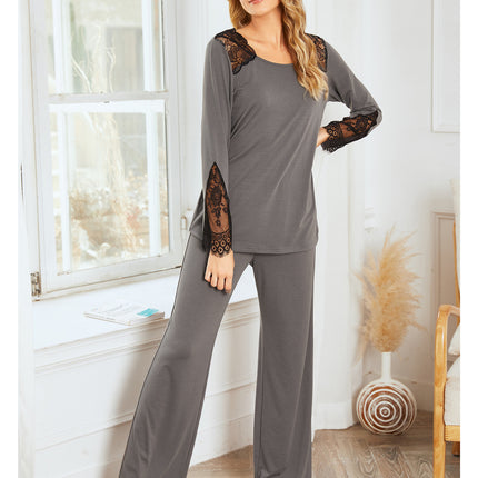 Women's spring and fall modal cotton pajamas set of long-sleeved buttoned tops and bottoms pants two-piece set