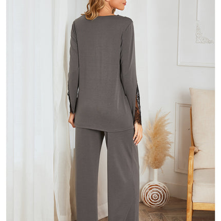 Women's spring and fall modal cotton pajamas set of long-sleeved buttoned tops and bottoms pants two-piece set