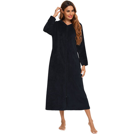 Zipper models Farah fleece robe couple thickened and lengthened and fattened women's robe