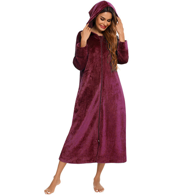 Zipper models Farah fleece robe couple thickened and lengthened and fattened women's robe