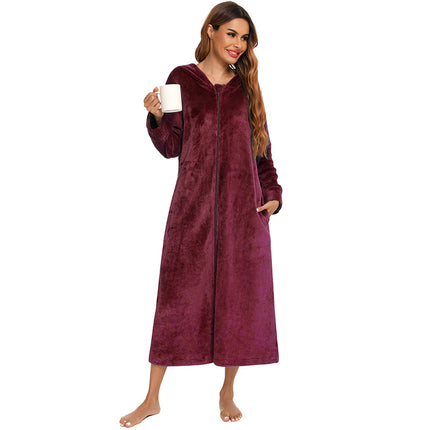 Zipper models Farah fleece robe couple thickened and lengthened and fattened women's robe