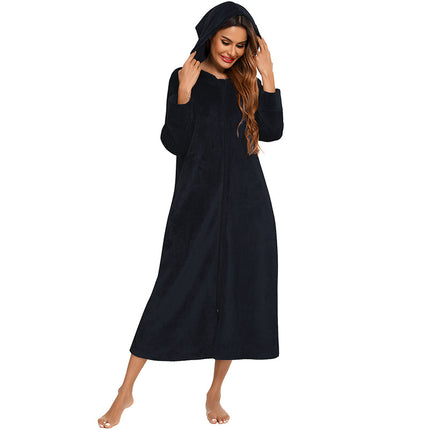 Zipper models Farah fleece robe couple thickened and lengthened and fattened women's robe