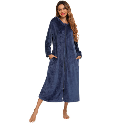 Zipper models Farah fleece robe couple thickened and lengthened and fattened women's robe