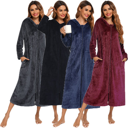 Zipper models Farah fleece robe couple thickened and lengthened and fattened women's robe