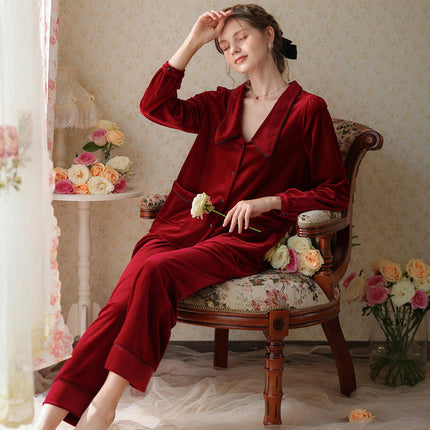 Womens Pajamas Sets Long Sleeve Soft Sleepwear 2 Piece Velvet Pjs Lounge Sets with Pockets