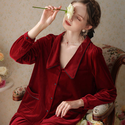 Womens Pajamas Sets Long Sleeve Soft Sleepwear 2 Piece Velvet Pjs Lounge Sets with Pockets