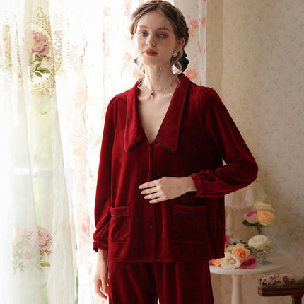 Womens Pajamas Sets Long Sleeve Soft Sleepwear 2 Piece Velvet Pjs Lounge Sets with Pockets