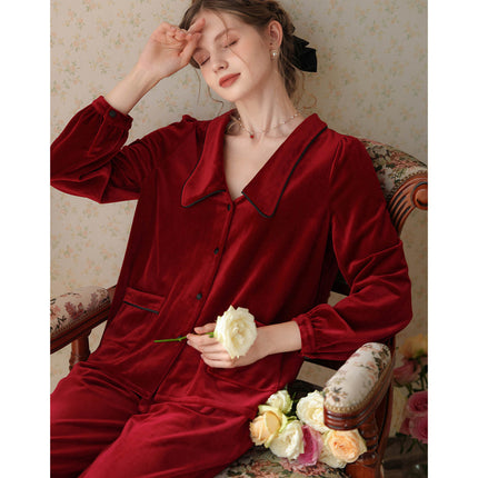 Womens Pajamas Sets Long Sleeve Soft Sleepwear 2 Piece Velvet Pjs Lounge Sets with Pockets