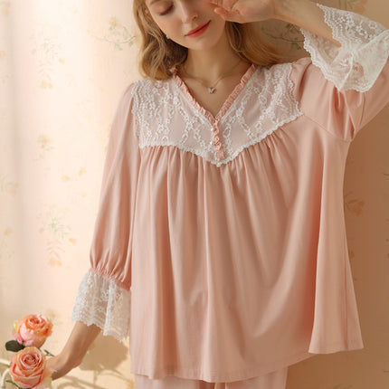 Pajamas Long Sleeved Spring And Autumn Cotton Cute French Princess Girl Pure Desire Thin Lace Sweet Court Home Fury Set