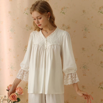 Pajamas Long Sleeved Spring And Autumn Cotton Cute French Princess Girl Pure Desire Thin Lace Sweet Court Home Fury Set