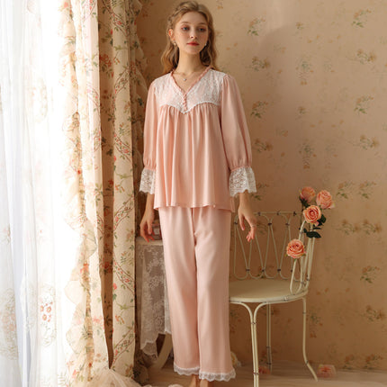 Pajamas Long Sleeved Spring And Autumn Cotton Cute French Princess Girl Pure Desire Thin Lace Sweet Court Home Fury Set