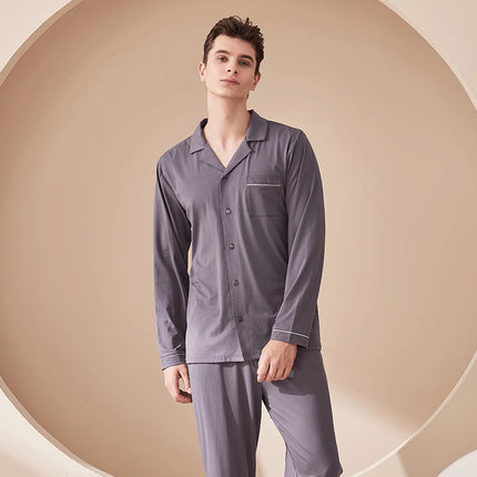 Men and women modal pajamas set long-sleeved buttons soft upper and lower body 2-piece set of modal homewear suit