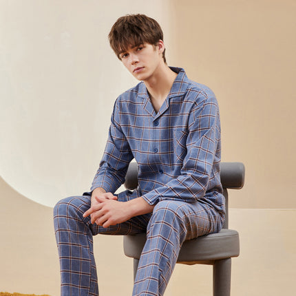 Men's  cotton pajamas set long-sleeved button modal lightweight soft upper and lower body 2 pairs of pajamas leisure suit