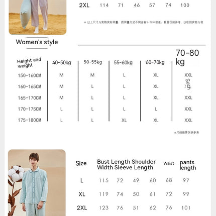 New Long Sleeved Pure Cotton Pajamas Man's and Women's Brushed Woven Plaid Pajamas Spring And Autumn Home Set