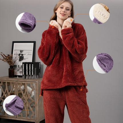 Coral velvet pajamas fluffy pajama set loose plush warm pajamas two-piece set-A