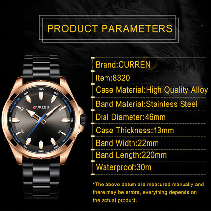 Men's Fashion Watches, Stainless Steel Strap wristwatches Waterproof Quartz Business Watch for Men