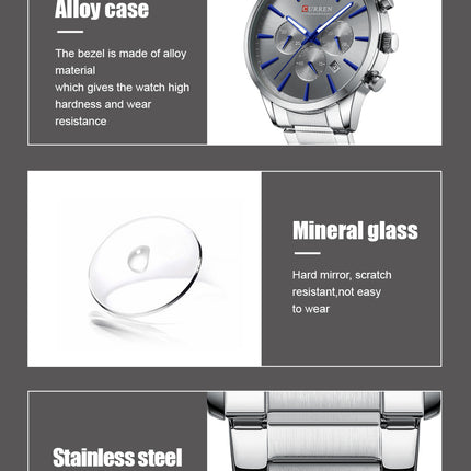 Men's Calendar Business Watches Men's Analog Quartz Waterproof Watches for Man Wrist Steel Strap Watch for Men