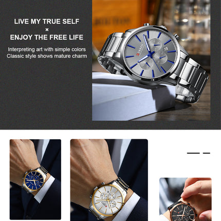 Men's Calendar Business Watches Men's Analog Quartz Waterproof Watches for Man Wrist Steel Strap Watch for Men