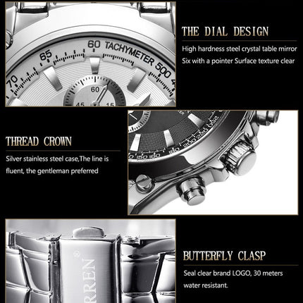 Men's Fashion Business Leisure Watches Stainless Steel Analogue Quartz Watch Waterproof Wrist Watch for Men