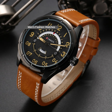 Men's Watches Quartz Wristwatches Leather Band Casual Water Resist Analog Watches Calendar Date Wrist Watch of Men