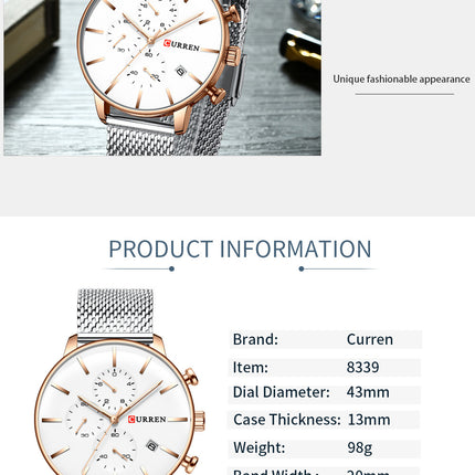 Men's Watches Business Analog Quartz Date Watch for Men Casual Stainless Steel Waterproof Wrist Watch