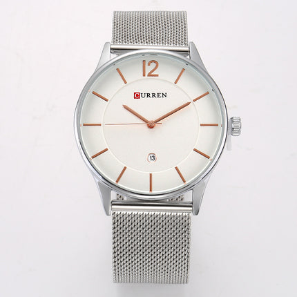 Men's Watches Fashion enjoy leisure Quartz Analog Mesh Stainless Steel Watches Waterproof Date Watch for Men