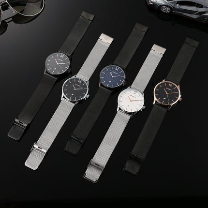 Men's Watches Fashion enjoy leisure Quartz Analog Mesh Stainless Steel Watches Waterproof Date Watch for Men