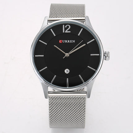 Men's Watches Fashion enjoy leisure Quartz Analog Mesh Stainless Steel Watches Waterproof Date Watch for Men