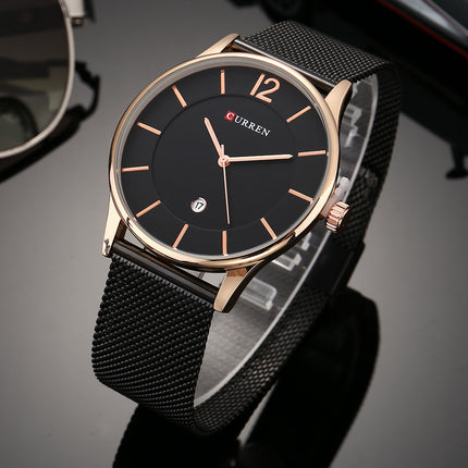 Men's Watches Fashion enjoy leisure Quartz Analog Mesh Stainless Steel Watches Waterproof Date Watch for Men